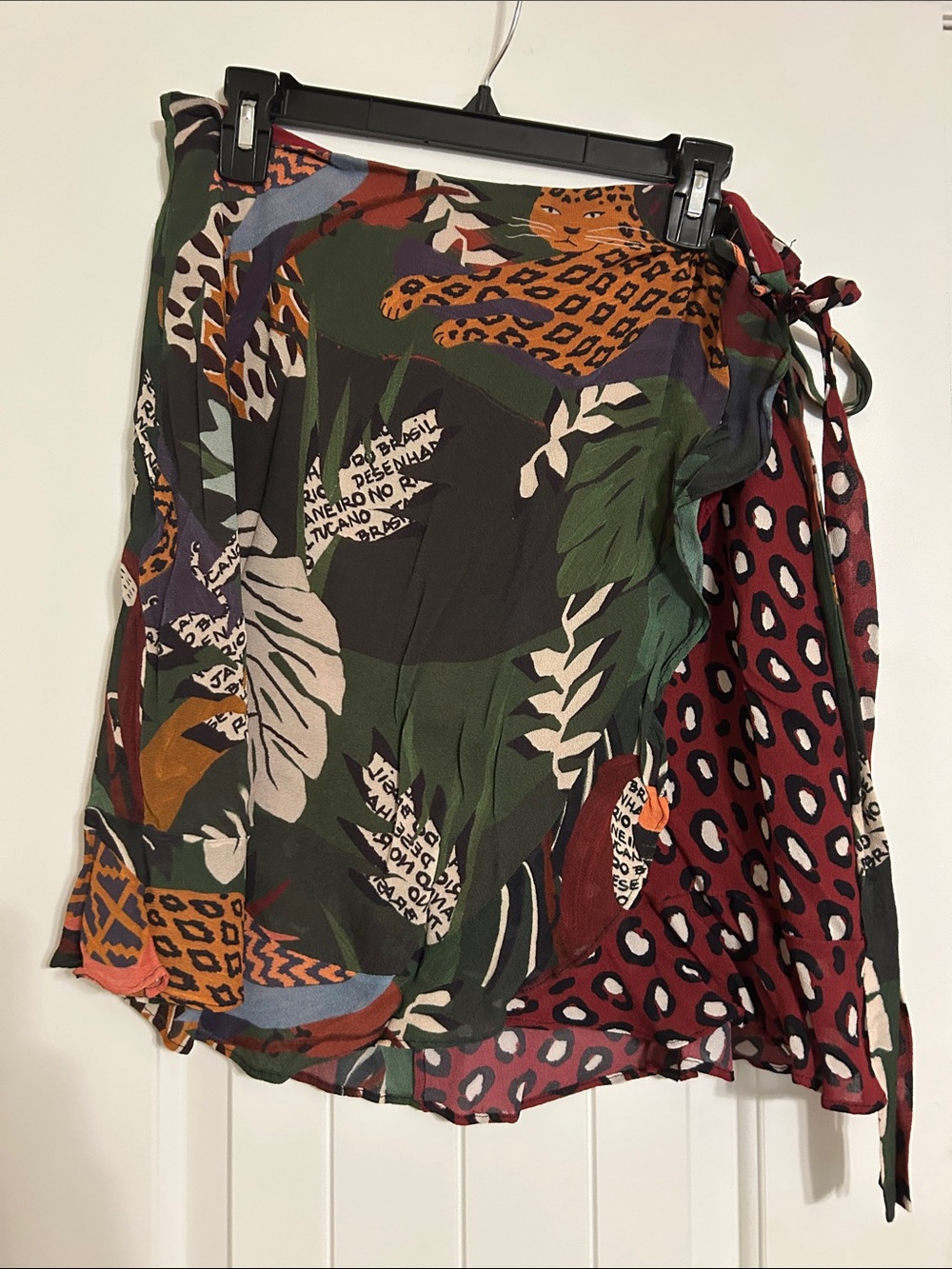 FARM Rio Multicolor Jungle & Leopard Print Tie-Waist Wrap Skirt